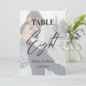 Faux Vellum Foto Bruiloft Acht Tafelnummer (Staand voorkant)