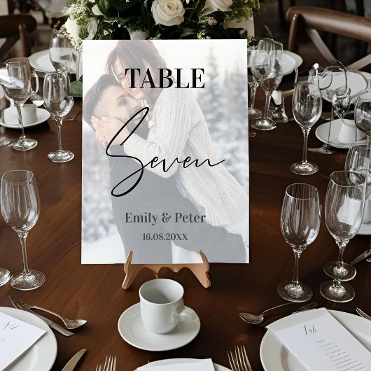 Faux Vellum Foto Bruiloft Zeven Tafelnummer