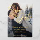 Faux Vellum Multi Foto Bruiloft Save The Date Folie Uitnodiging (Voorkant)