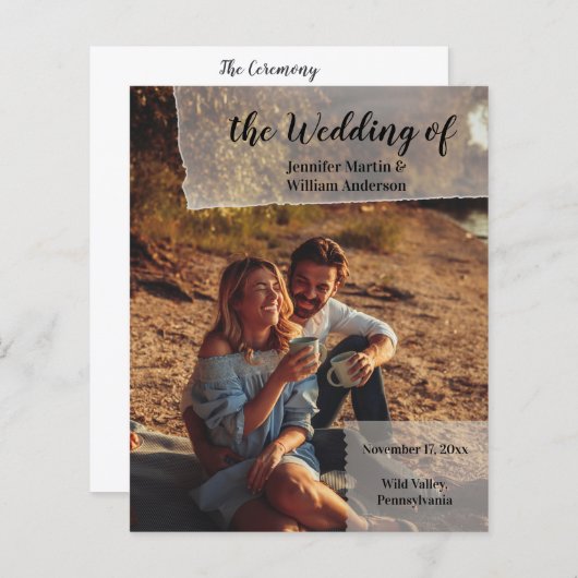 Faux Vellum Photo Overlay Custom Wedding Programme (Voorkant / Achterkant)