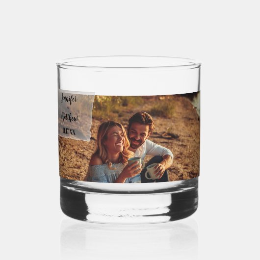 Faux Vellum Photo Overlay Custom Wedding Whisky Glas (Voorkant)