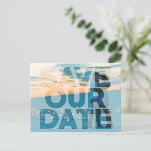 Faux Vellum Photo Wedding Save our Date Aankondigingskaart (Staand voorkant)