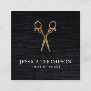 Faux Velvet Zwart Print Fancy Salon Schaar Vierkante Visitekaartje