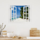 Faux-venster met Beach en Ocean Custom Sizes! Pos Poster (Keuken)
