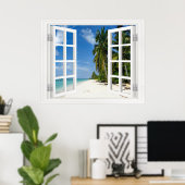 Faux-venster met Beach en Ocean Custom Sizes! Pos Poster (Thuiskantoor)