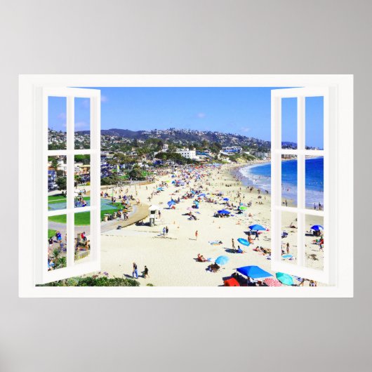 Faux-venster met Beach en Ocean Custom Sizes! Poster (Voorkant)