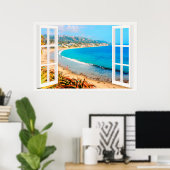 Faux-venster met strand Ocean Poster (Thuiskantoor)