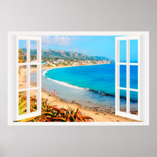 Faux-venster met strand Ocean Poster