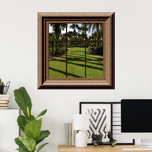Faux Venster Palm Trees Grass Tropics Relaxing Uit Poster (Thuiskantoor)
