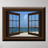 Faux-venster Tranquil Beach Scene Relaxing Uitzich Poster (Voorkant)