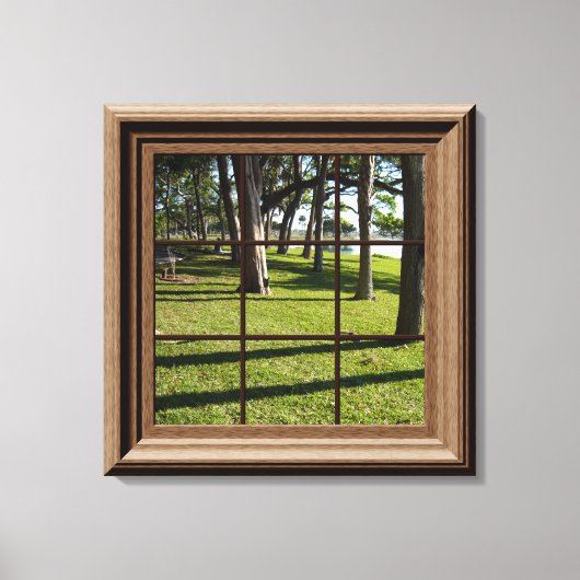 Faux-venster Uitzicht vreedzaam landschap met bome Canvas Afdruk (Voorkant)