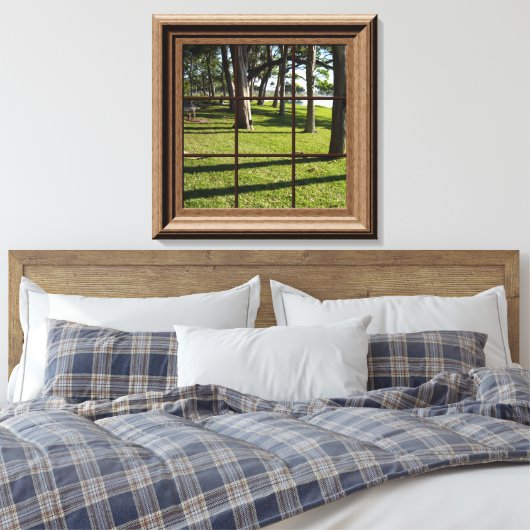 Faux-venster Uitzicht vreedzaam landschap met bome Canvas Afdruk (Insitu (Slaapkamer))