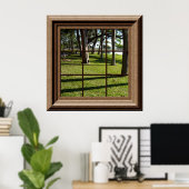 Faux-venster Uitzicht vreedzaam landschap met bome Poster (Thuiskantoor)
