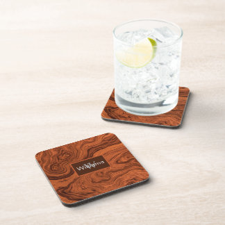 Faux Walnut Woodgrain Monogrammed  Bier Onderzetter