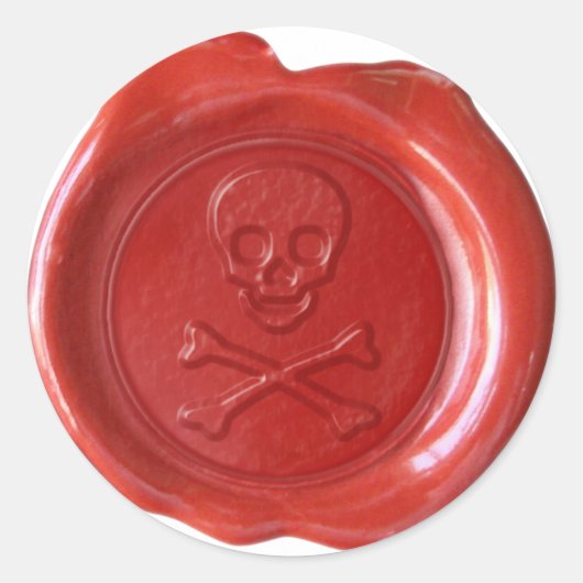 Faux Wax Seal - Rode Schedel & Kruisbeenderen - Ronde Sticker (Voorkant)