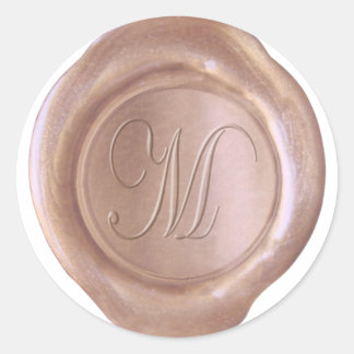 Faux Wax Seal - Roos Goud - Script M Ronde Sticker