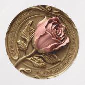 Faux Wax Stamp Envelope Seal Gold Pink Rose Flower Labels (Design 1)