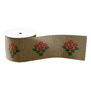Faux Weave Poinsetta Flower in Pot Grosgrain Lint