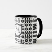 Faux Welsh Tapestry Pattern Monogram Black, White Mok (Voorkant rechts)