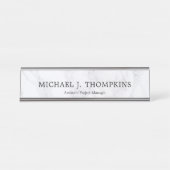 Faux White Marble Texstruction Bureau Naambordje (Voorkant)