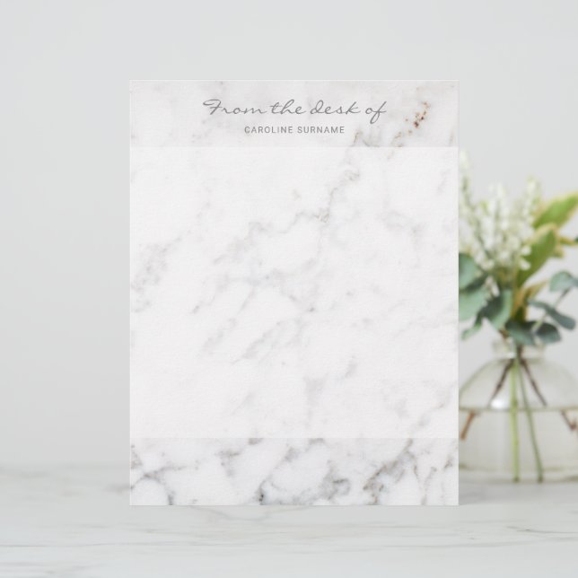 Faux White Marble Texture look-like & Custom Text Briefhoofd (Staand voorkant)