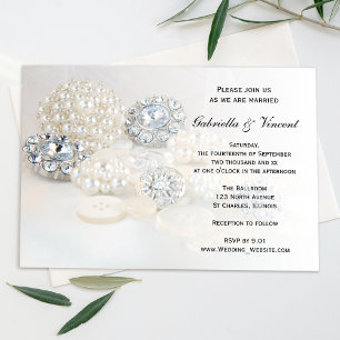 Faux White Pearl and Diamond Buttonnen Wedding Kaart