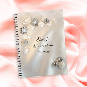 Faux White Pearl Diamond Buttonnen Quinceañera Notitieboek