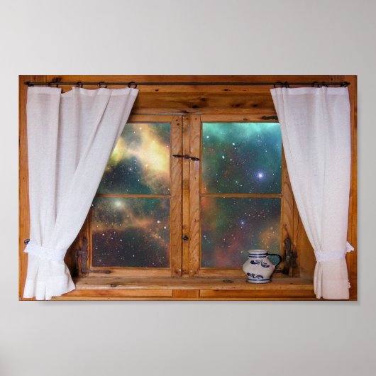 Faux Window Galaxy Space Fantasy Stars Uitzicht Poster (Voorkant)