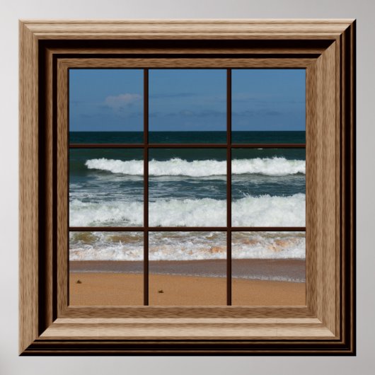 Faux Window Ocean Uitzicht Palm Beach Tropices Poster (Voorkant)