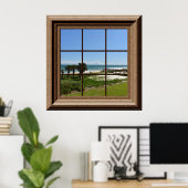 Faux Window Ocean Uitzicht Palm Beach Tropices Poster (Thuiskantoor)