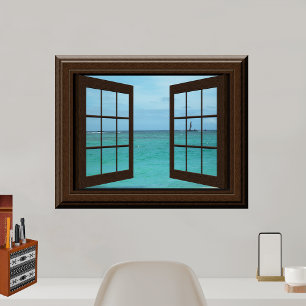 Faux Window Poster Aquamarine Ocean Scene Tranquil