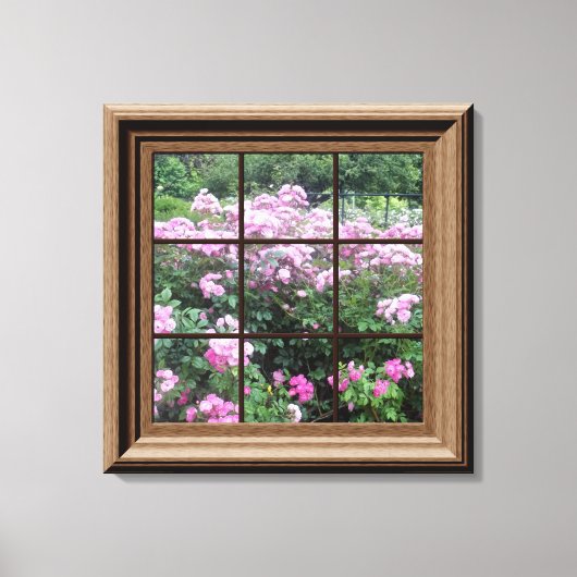 Faux Window Scene Roos Garden Canvas Wall Art Afdruk (Voorkant)