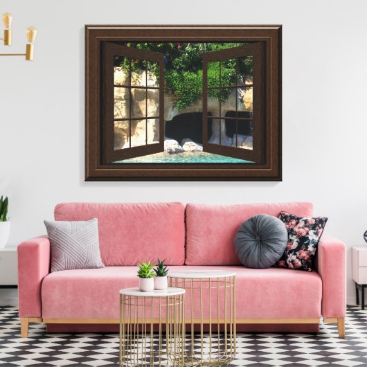 Faux Window Scene Watergrot Vreedzaam Ontspannen Canvas Afdruk (Insitu (Woonkamer))