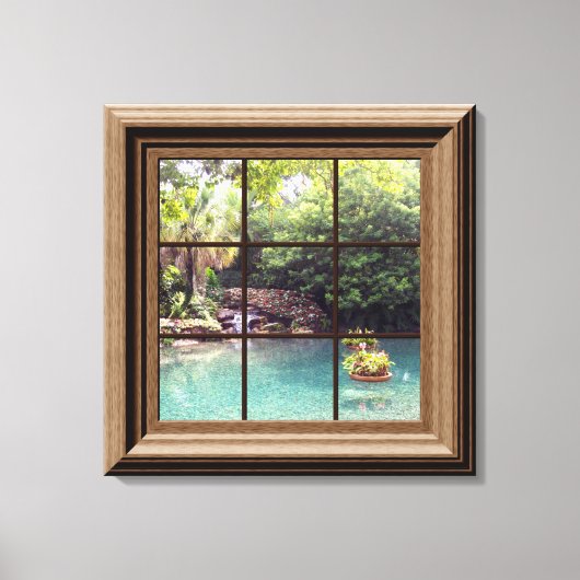 Faux Window Scene Zen Water Garden Peaceful Canvas Afdruk (Voorkant)