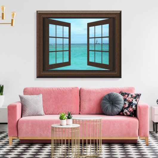 Faux Window Uitzicht Aquamarijn Oceaan Scène Tranq Canvas Afdruk (Insitu (Woonkamer))