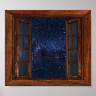 Faux Window Uitzicht Milky Way Space Stars Fantasy Poster