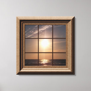 Faux Window Uitzicht Ocean Sunset Canvas Wall Art