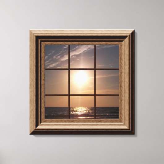 Faux Window Uitzicht Ocean Sunset Canvas Wall Art Afdruk (Voorkant)