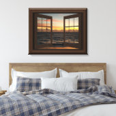 Faux Window Uitzicht Ontspannen Ocean Sunset  Canvas Afdruk (Insitu (Slaapkamer))