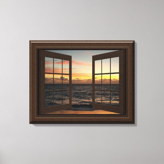 Faux Window Uitzicht Ontspannen Ocean Sunset  Canvas Afdruk (Voorkant)
