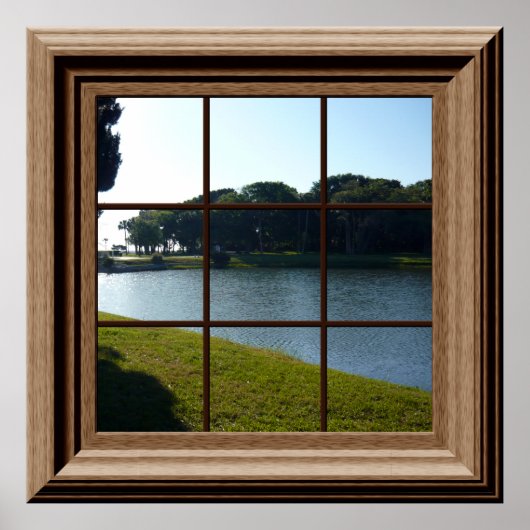 Faux Window Uitzicht Peaceful Landscape Pond Grass Poster (Voorkant)