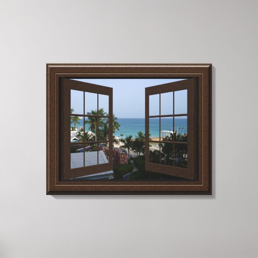 Faux Window Uitzicht Peaceful Ocean Scene Tropical Canvas Afdruk (Voorkant)