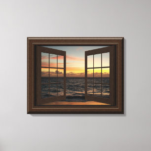 Faux Window Uitzicht ter verlichting van de oceaan Canvas Afdruk