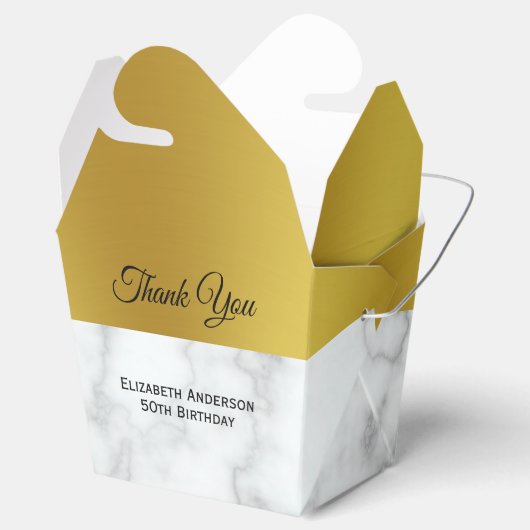 Faux wit marmer en gouden verjaardag bedankdoosjes (Geopend)