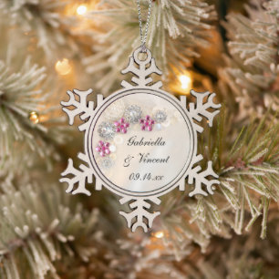 Faux witte parels en roze diamanten Button bruilof Tin Sneeuwvlok Ornament