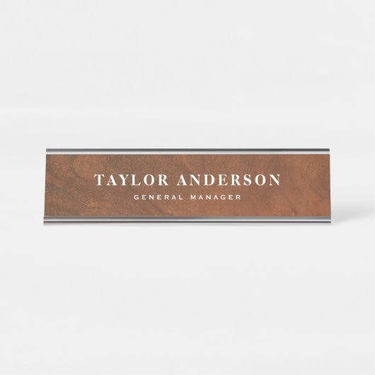 Faux Wood Background Personalized Name Bord Bureau Naambordje (Voorkant)