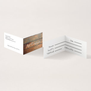 Faux Wood Cadeaubon Visitekaartjes