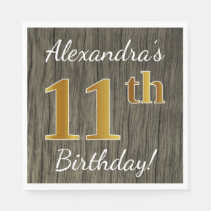 Faux Wood, Faux Gold 11th Birthday + Eigen naam Servetten