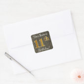 Faux Wood, Faux Gold 11th Birthday + Eigen naam Vierkante Sticker (Envelop)