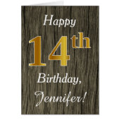 Faux Wood, Faux Gold 14th Birthday + Eigen naam (Voorkant)